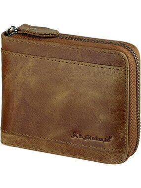 〽️Men Tan Leather RFID Blocking Wallets Zipper Bifold RFID Card Holder